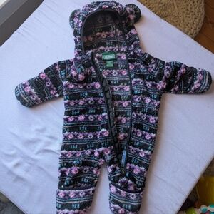 L.L. Bean Fuzzy Bear Hooded One Piece - Black and Pink